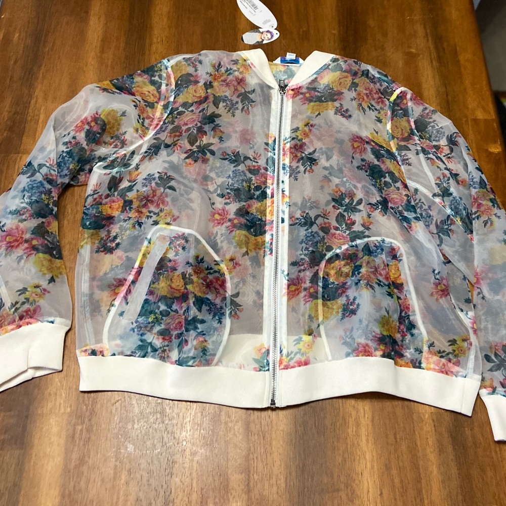 Women’s Sheer Floral Bomber Jacket, 1X